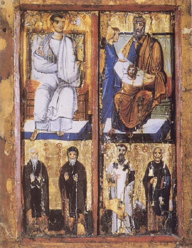 unknow artist The King Abgar Receiving the Mandylion,with the Saints Paul of Thebes